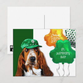 Funny Basset Hound St. Patrick's Day Postcard Postkarte