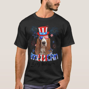 Funny Basset Hound Wearing Sonnenbrille USA Flag 4 T-Shirt
