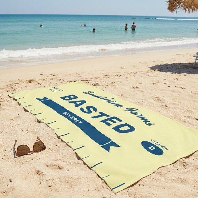Funny BASTED Butter Stick Personalized Yellow  Strandtuch (Custom Stick of Butter Beach Towel. Personalize with your name and customize all text)