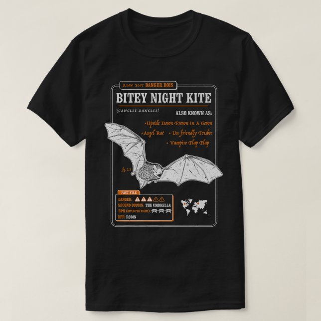 Funny Bat Fakt File - Bitey Night Kite T-Shirt (Design vorne)