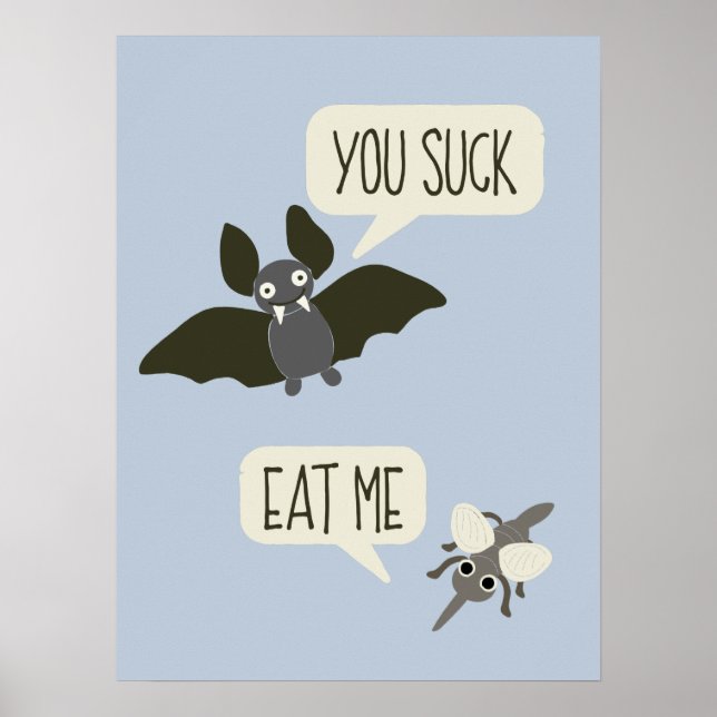 Funny Bat und Moskito Cartoon Light Blue Poster (Vorne)