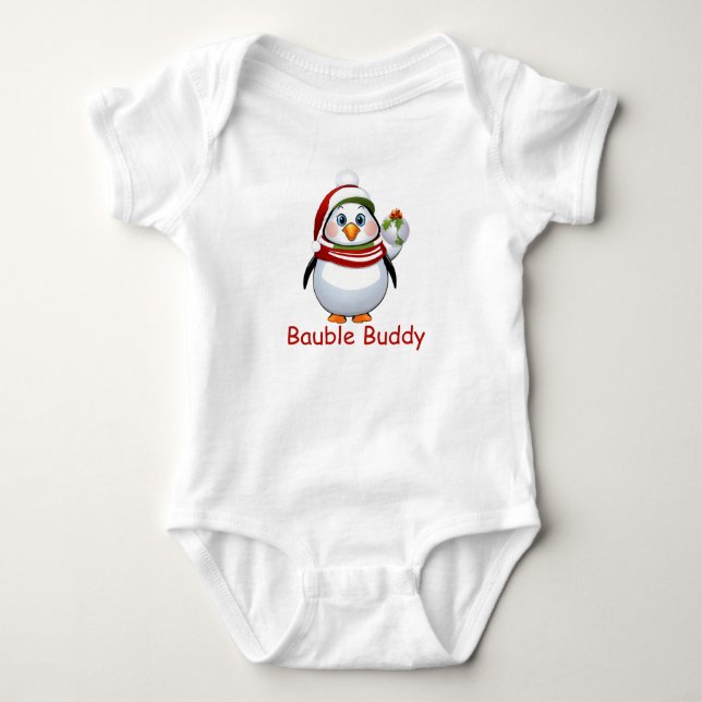 Funny Bauble Buddy Penguin Weihnachten Baby Strampler (Vorderseite)