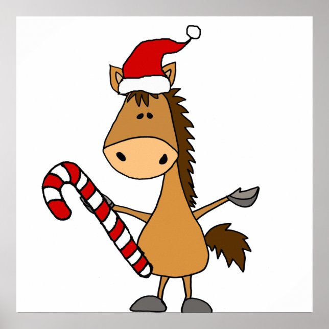 Funny Bay Horse in Weihnachtsmannmütze Weihnachten Poster (Vorne)