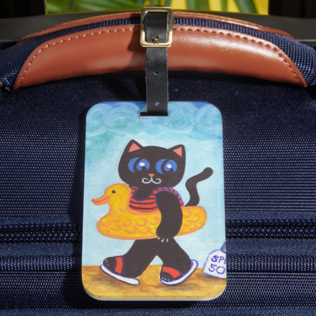 Funny Beach Cat Vacation Gepäckstück Tag Geschenk Gepäckanhänger (Vorderseite Insitu 2)