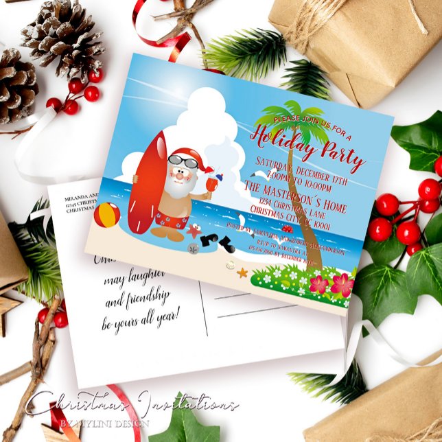 Funny Beach Christmas Party Invitation Carte posta (Créateur téléchargé)