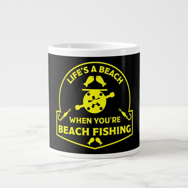 Funny Beach Fischen Jumbo-Tasse (Vorderseite)
