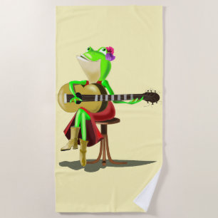 Funny Beach Handtuch Frosch Gitarrenmusik spielen