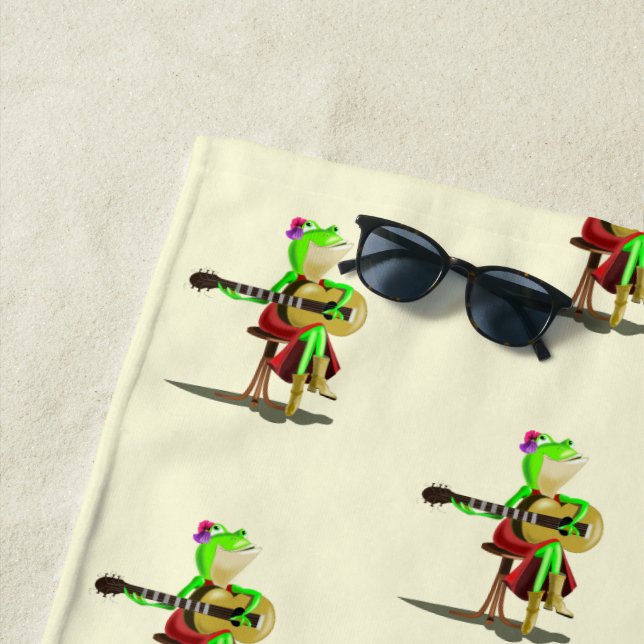 Funny Beach Handtuch mit Frosch spielen Gitarre (Beispiel)