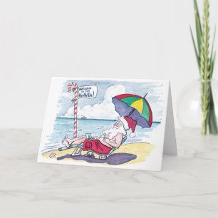 Funny Beach Santa Christmas Card Feiertagskarte