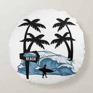 Funny Beach Wave Rundes Kissen
