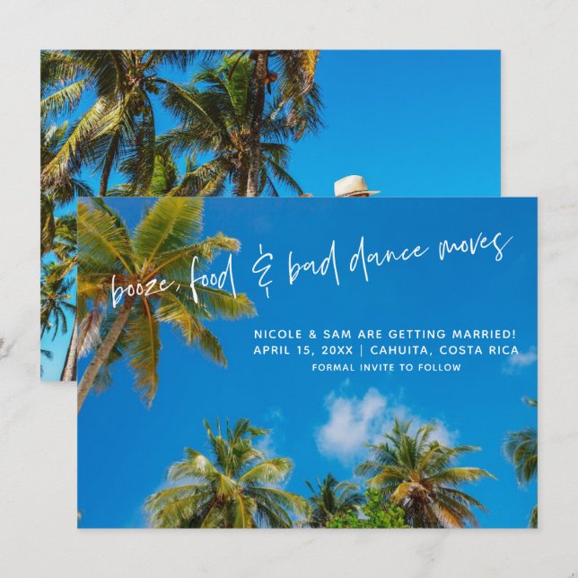 Funny Beach Wedding Foto Save the Date (Vorne/Hinten)