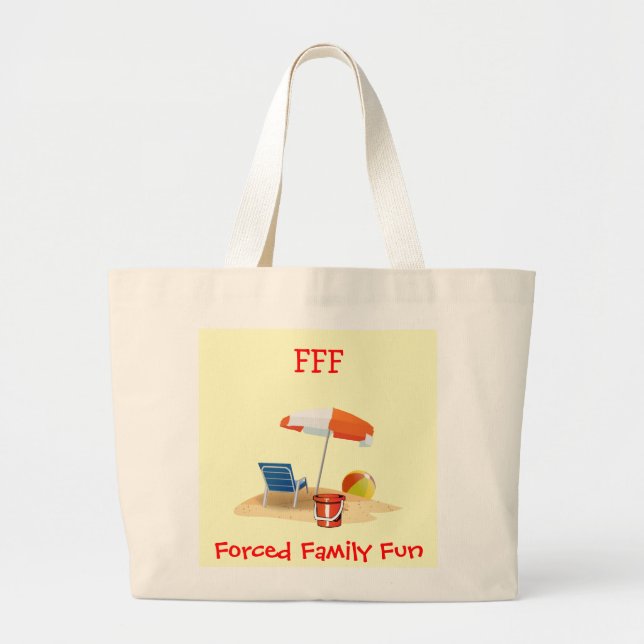 Funny Beach Zitat zwang FAMILIENFREUNDLICHE Ferien Jumbo Stoffbeutel (Vorne)