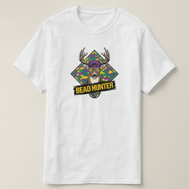 Funny Bead Hunter Mardi Gras Deer Buck mardi gras T-Shirt (Design vorne)