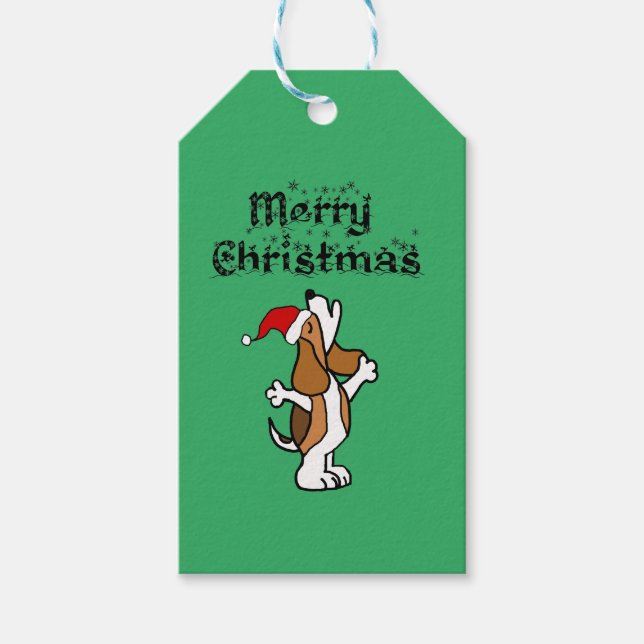 Funny Beagle Dog singen Weihnachtslieder Geschenkanhänger (Vorderseite)