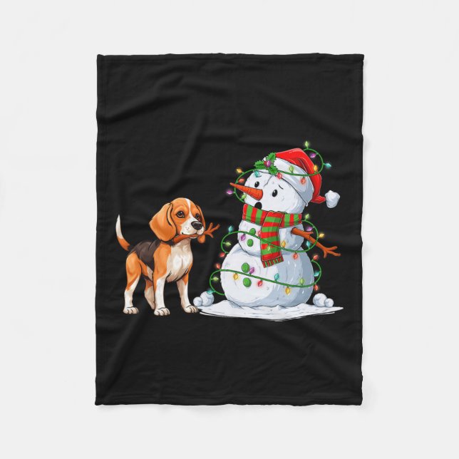 Funny Beagle Dog Snowman Weihnachtsbaum Lichter Xm Fleecedecke (Vorderseite)