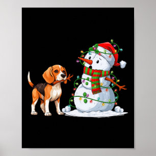 Funny Beagle Dog Snowman Weihnachtsbaum Lichter Xm Poster
