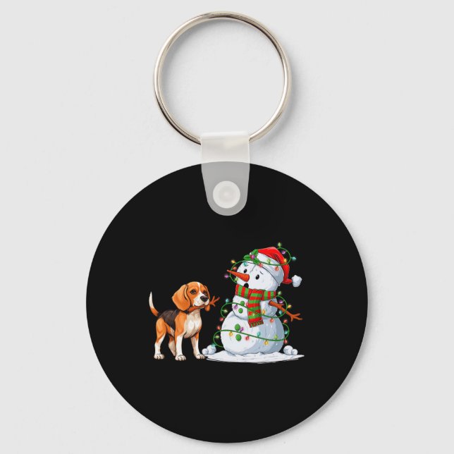 Funny Beagle Dog Snowman Weihnachtsbaum Lichter Xm Schlüsselanhänger (Vorderseite)