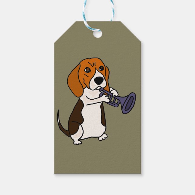 Funny Beagle Hund spielen Trumpet Geschenkanhänger (Vorderseite)