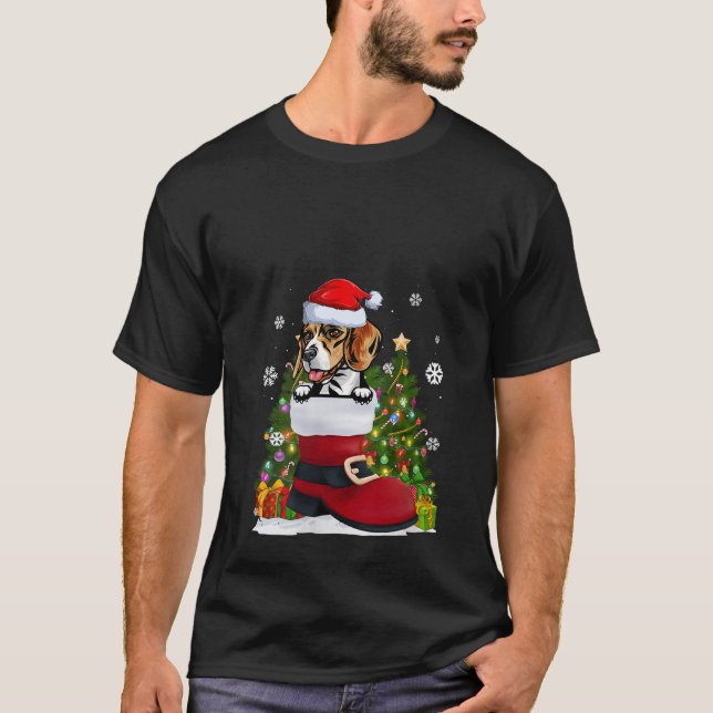 Funny Beagle in der Shoe Weihnachtsmannmütze Ugly  T-Shirt (Vorderseite)