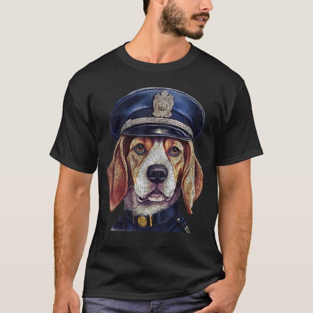Funny Beagle Portrait in Police Hat für Hundefreun T-Shirt (Vorderseite)