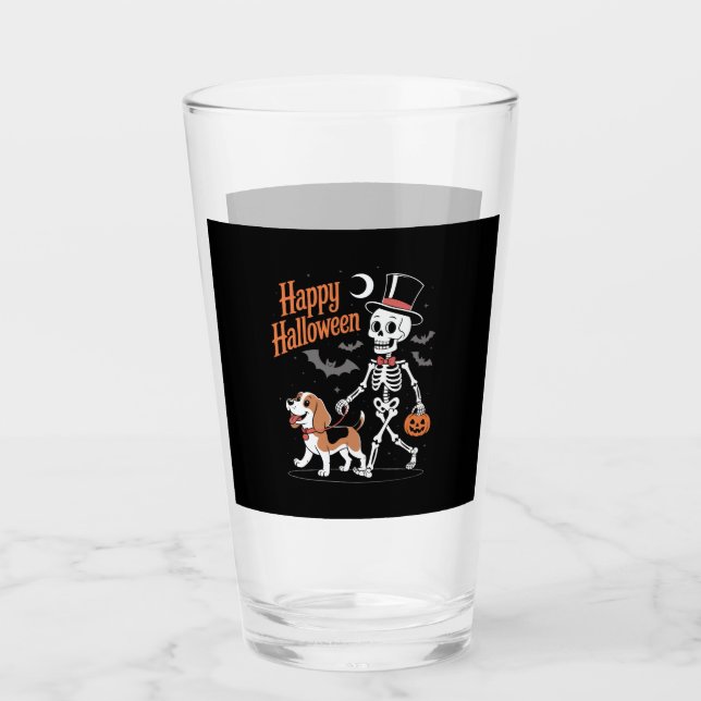 Funny Beagle Skeleton Dog Walking Glas (Vorderseite)