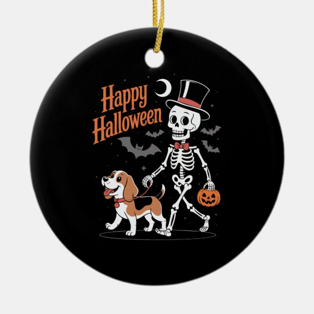 Funny Beagle Skeleton Dog Walking Keramik Ornament (Vorne)