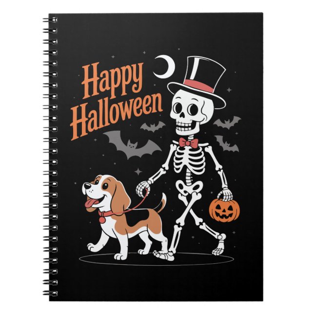 Funny Beagle Skeleton Dog Walking Notizblock (Vorderseite)