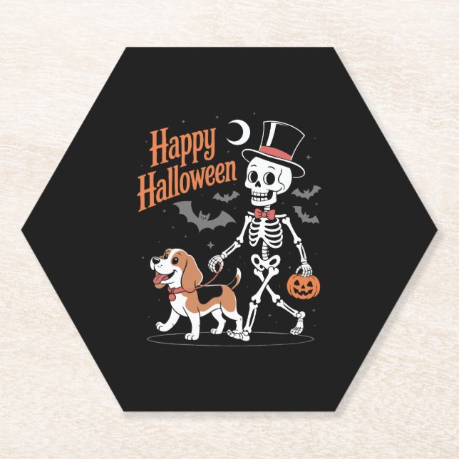 Funny Beagle Skeleton Dog Walking Untersetzer (Vorderseite)