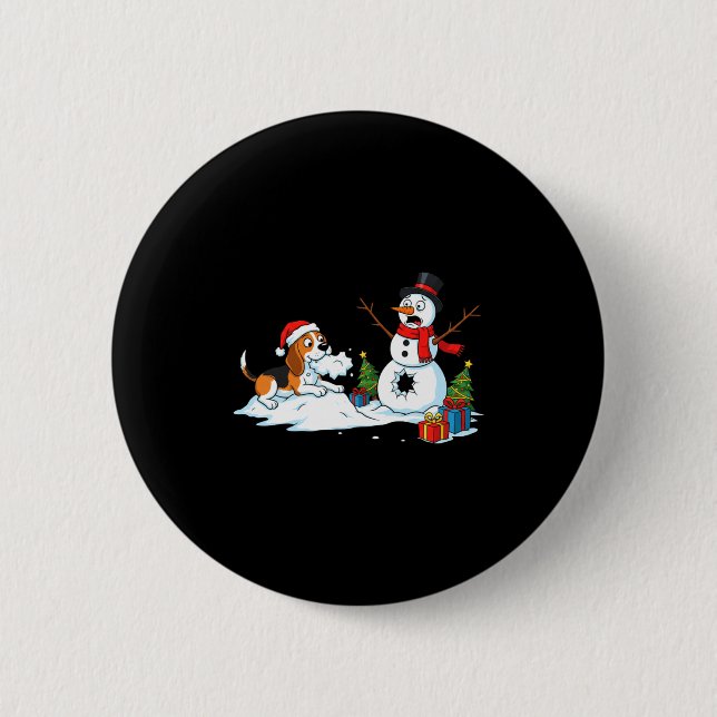 Funny Beagle Snowman Christmas Tree Xmas Womens Me Button (Vorderseite)