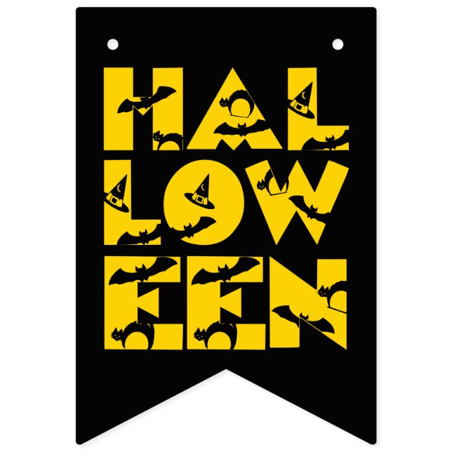 Funny Beängstigend Black Cat Bat Hexenhut TextHall Wimpelkette (Erste Fahne)