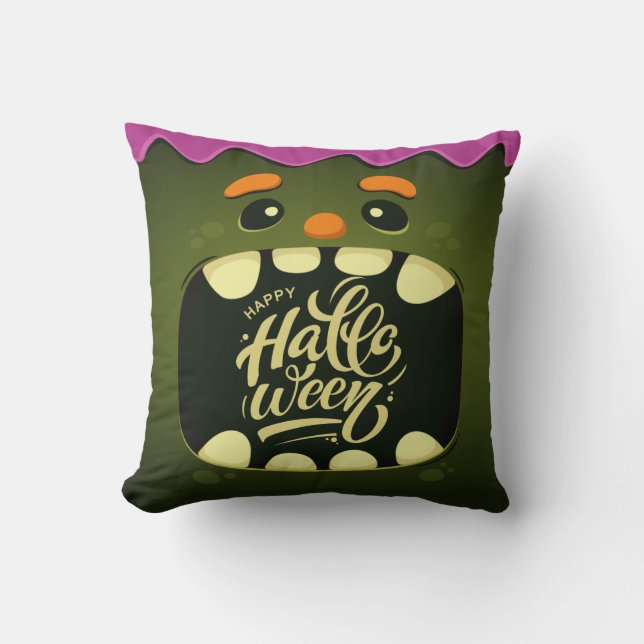 Funny Beängstigend Green Monster Face Halloween Kissen (Vorderseite)