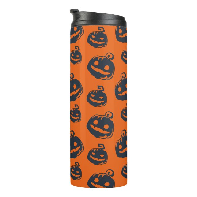 Funny Beängstigend Pumpkin Faces Halloween Thermosbecher (Nach rechts gedreht)