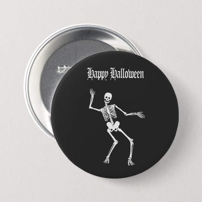 Funny Beängstigend Skeleton Happy Halloween Button (Vorne & Hinten)