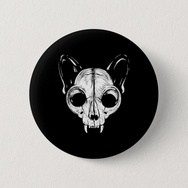 Funny Beängstigend Spooky Cat Feline Skull Skeleto Button (Vorderseite)