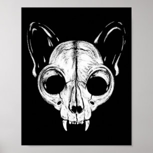 Funny Beängstigend Spooky Cat Feline Skull Skeleto Poster