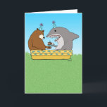 Funny Bear and Shark Birthday Card Karte<br><div class="desc">This funny birthday card features a bear and a shark enjoying some birthday cake and ice cream in a kiddie pool. Now THAT'S a great birthday party. ©2015 Chuck Ingwersen</div>