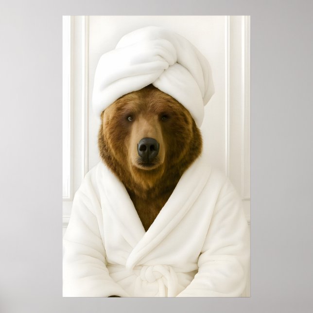 Funny Bear Bathroom Print, Bear In Bathrobe Poster (Vorne)