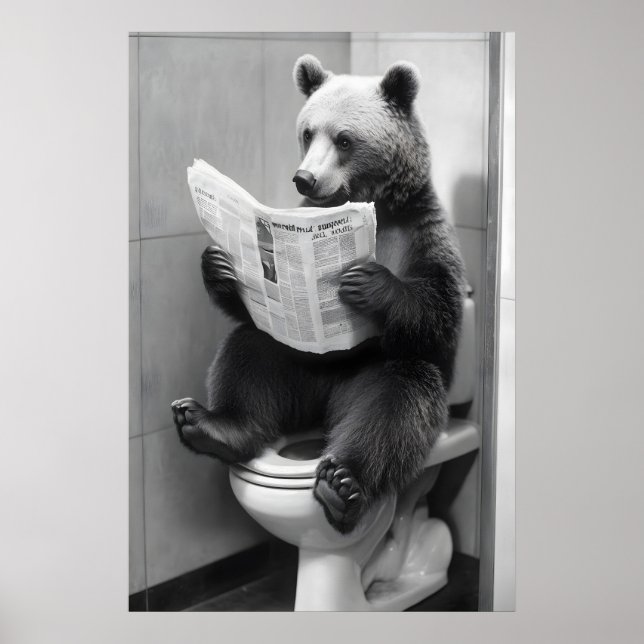 Funny Bear Bathroom Print, Toilet Newspaper Poster (Vorne)