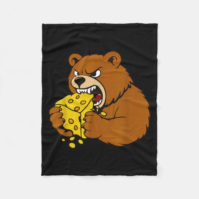 Funny Bear Eating Cheese Illustration For Food Lov Fleecedecke (Vorderseite)