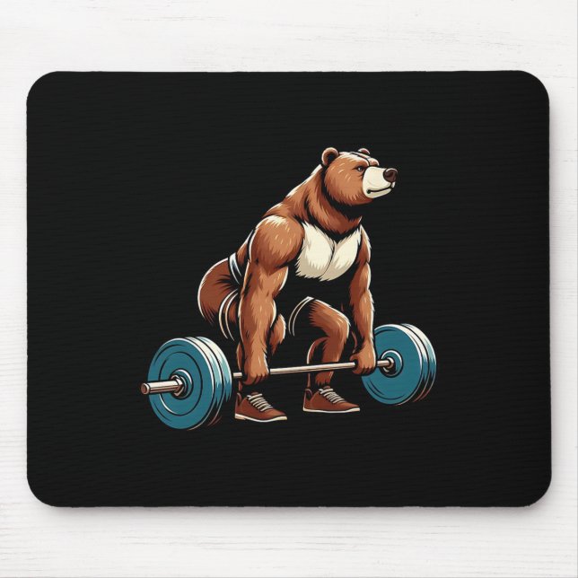 Funny Bear Lifting Weight Bodybuilding Workout Gy Mousepad (Vorne)