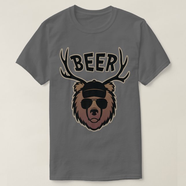 Funny Bear mit Deer Antlers Beer Graphic Premium T-Shirt (Design vorne)