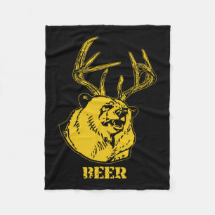 Funny Bear Plus Deer Gleich Bier Hirsch Jagd USA Fleecedecke