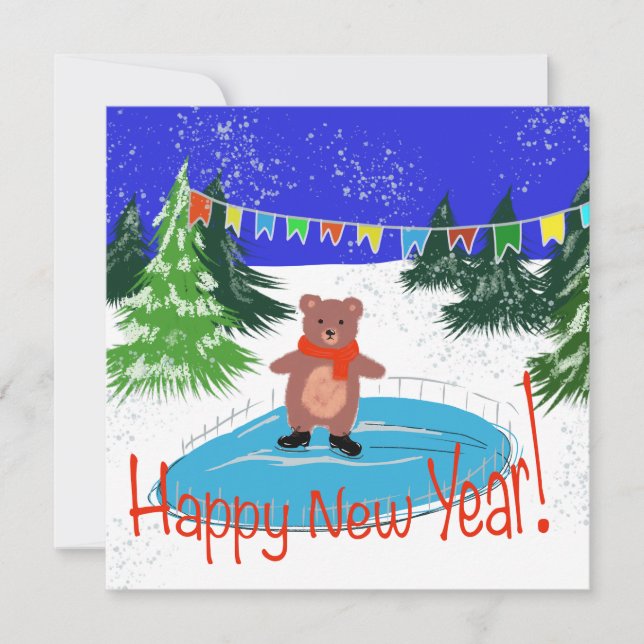 Funny bear Skaten Einladung (Vorderseite)