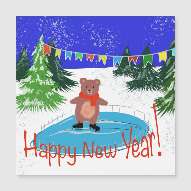 Funny bear Skaten Magnetkarte (Vorderseite)