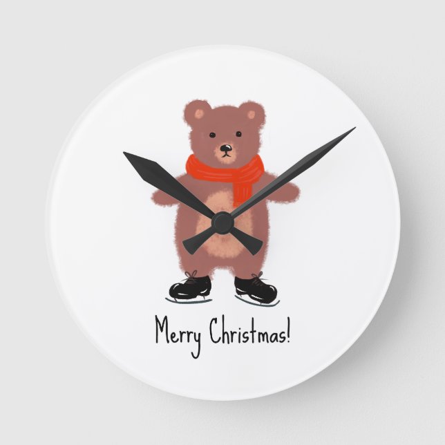 Funny bear Skaten Runde Wanduhr (Vorderseite)