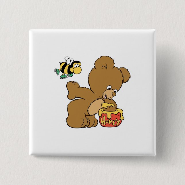 Funny Bear Sneaking Honey Button (Vorderseite)