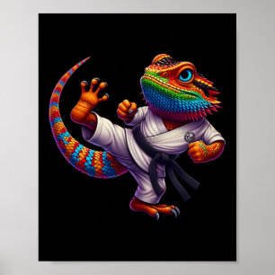 Funny Bearded Dragon High Kick Karate Samurai Ninj Poster