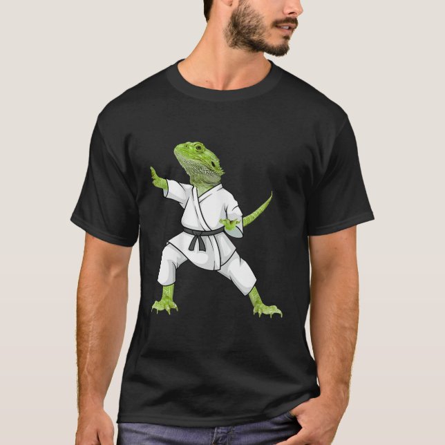 Funny Bearded Dragons Doing Karate Liebe Bartded T-Shirt (Vorderseite)