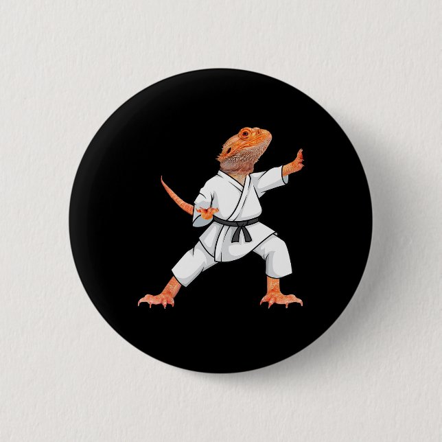 Funny Bearded Dragons Doing Karate Samurai Ninja L Button (Vorderseite)