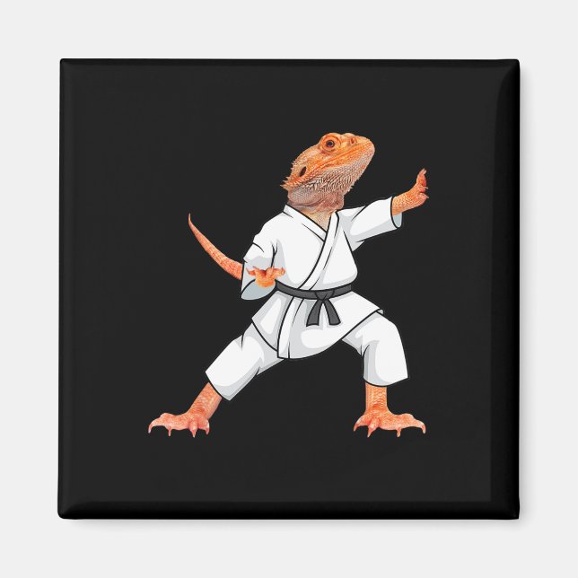 Funny Bearded Dragons Doing Karate Samurai Ninja L Magnet (Vorne)